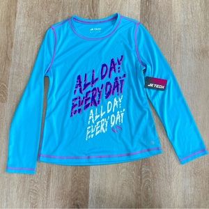 JK Tech girls size large L bright blue graphic long sleeve athletic top NWT